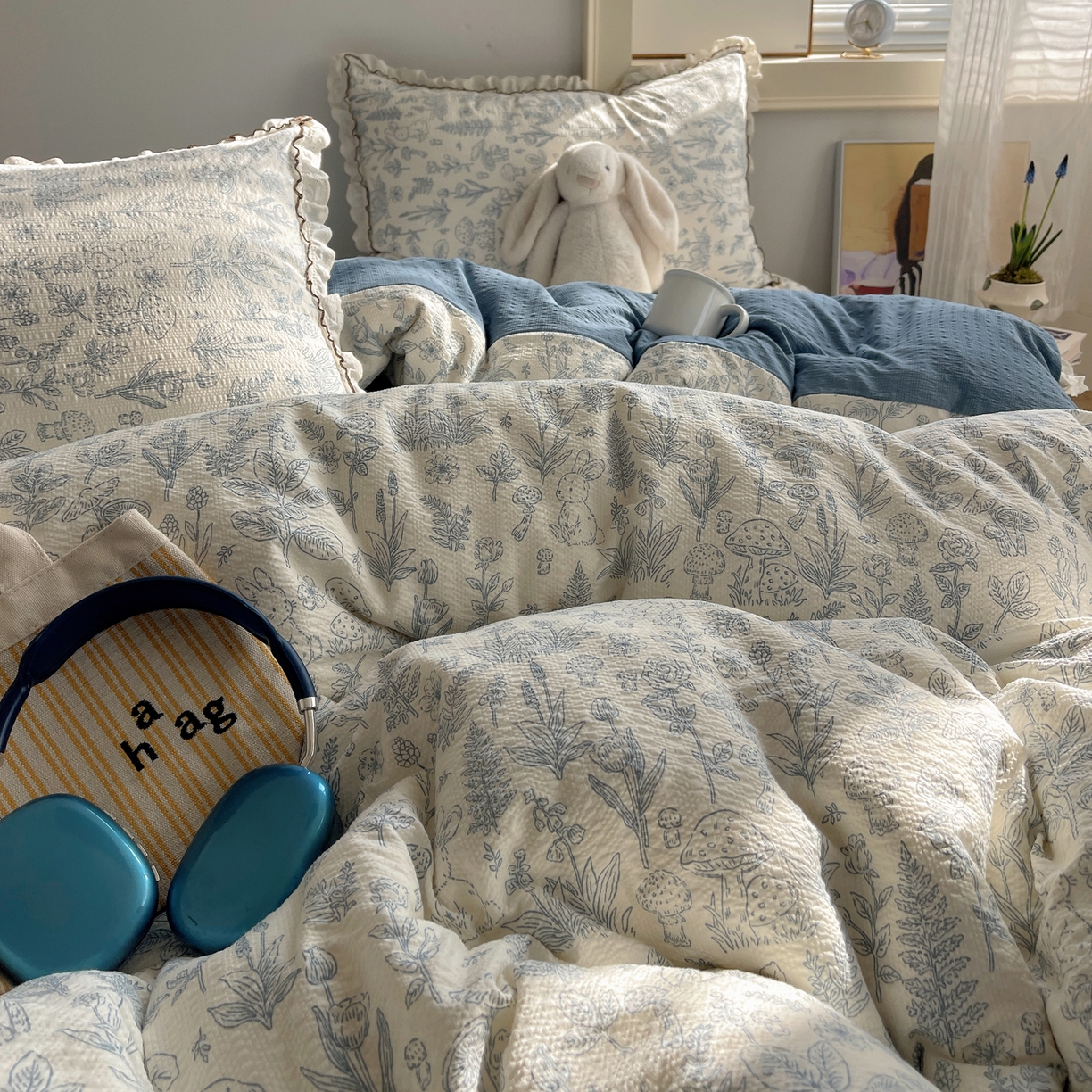 91家纺网 家纺一手货源 找家纺 2026新款泡芙纱床盖四件套 花花