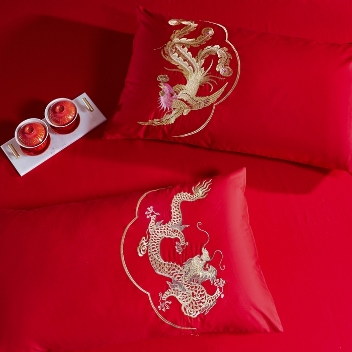 91家纺网 家纺一手货源 找家纺 （总）慕她家纺 2026年全棉纯棉婚庆四件套大红色刺绣结床上用品