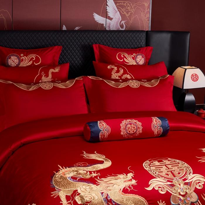 91家纺网 家纺一手货源 找家纺 （总）慕她家纺 2026年全棉纯棉婚庆四件套大红色刺绣结床上用品