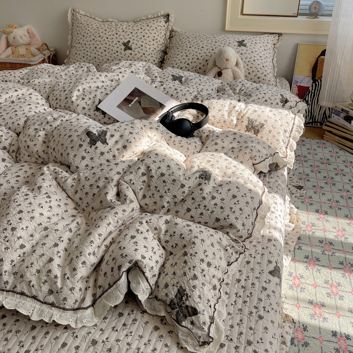 91家纺网 家纺一手货源 找家纺 2026新款泡芙纱床盖四件套 蝶舞