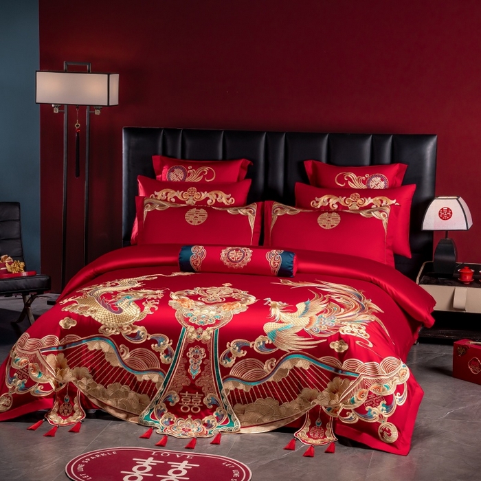 91家纺网 家纺一手货源 找家纺 （总）慕她家纺 2026年全棉纯棉婚庆四件套大红色刺绣结床上用品（床盖款加40）