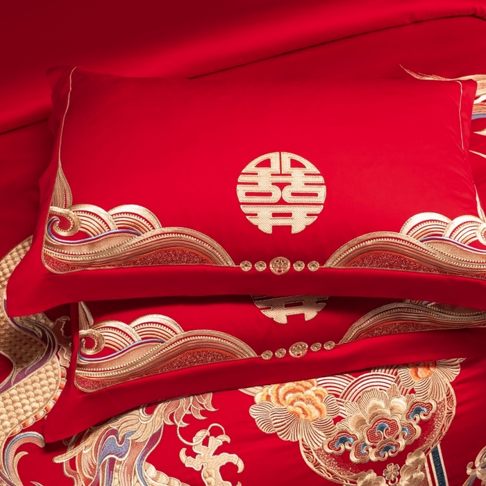 91家纺网 家纺一手货源 找家纺 （总）慕她家纺 2026年全棉纯棉婚庆四件套大红色刺绣结床上用品（床盖款加40）