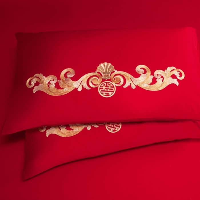 91家纺网 家纺一手货源 找家纺 （总）慕她家纺 2026年全棉纯棉婚庆四件套大红色刺绣结床上用品（床盖款加40）