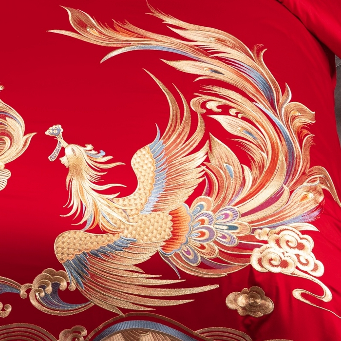 91家纺网 家纺一手货源 找家纺 （总）慕她家纺 2026年全棉纯棉婚庆四件套大红色刺绣结床上用品（床盖款加40）