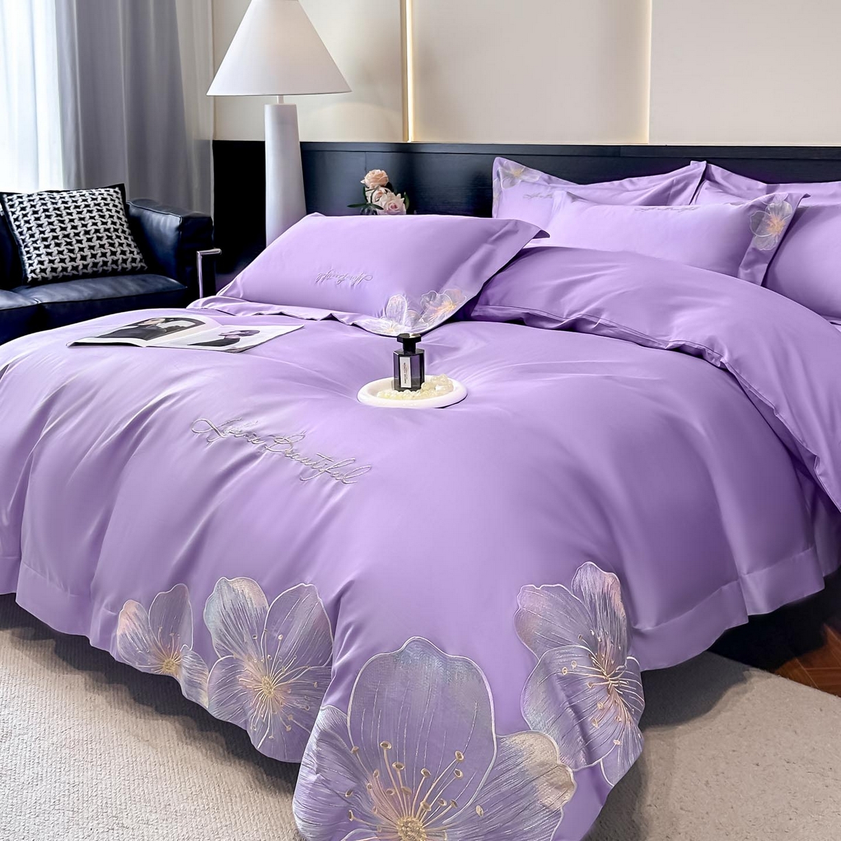 91家纺网 家纺一手货源 找家纺 （总）润锦云 2026新款A类亲肤舒适刺绣四件套-桃夭系列