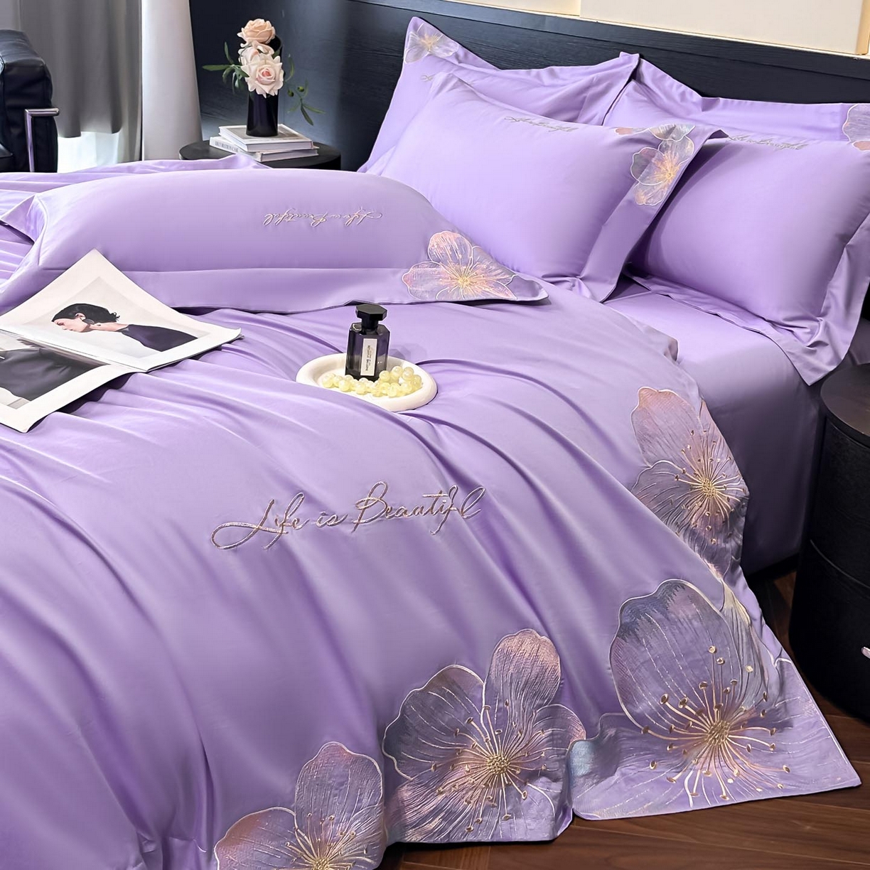 91家纺网 家纺一手货源 找家纺 （总）润锦云 2026新款A类亲肤舒适刺绣四件套-桃夭系列