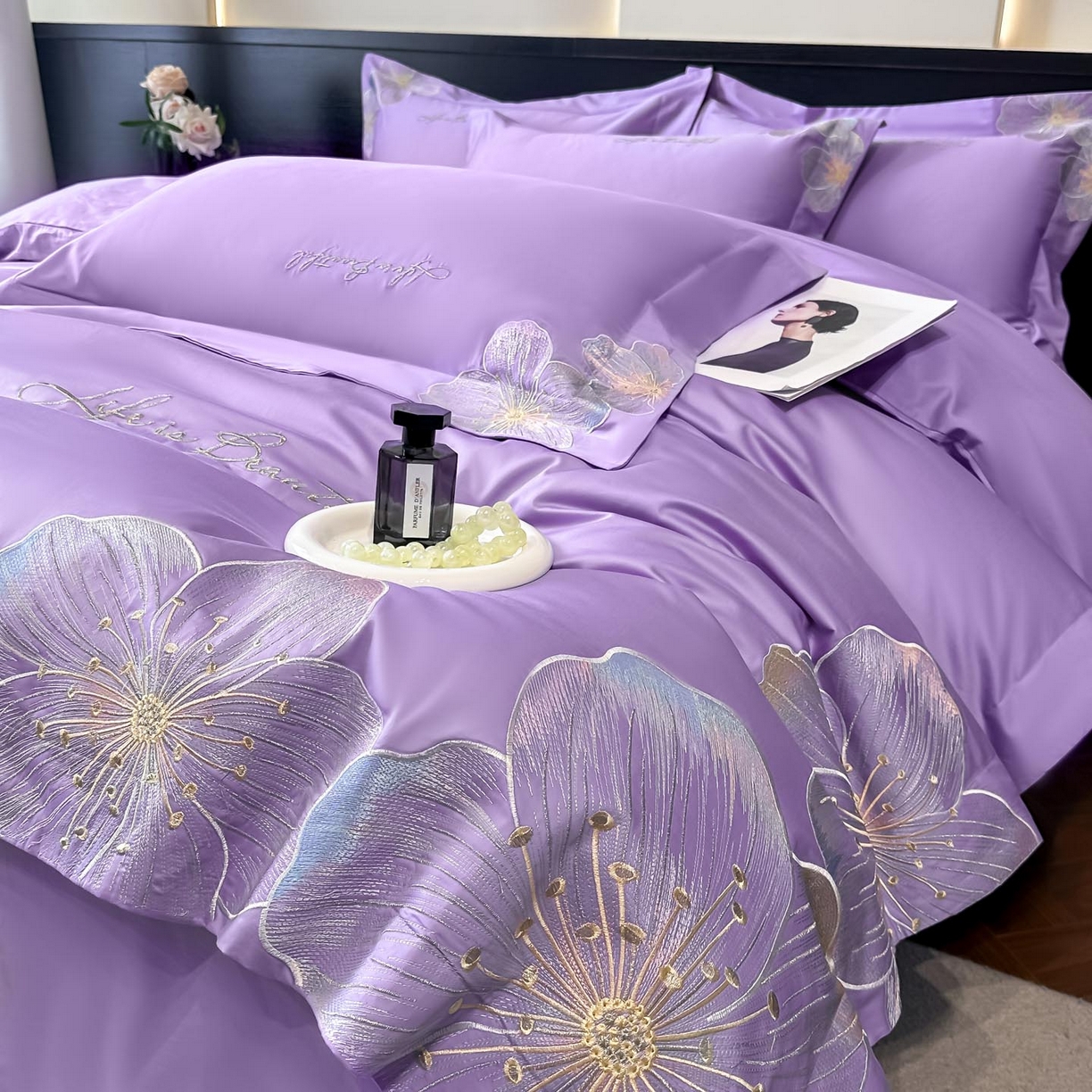 91家纺网 家纺一手货源 找家纺 （总）润锦云 2026新款A类亲肤舒适刺绣四件套-桃夭系列