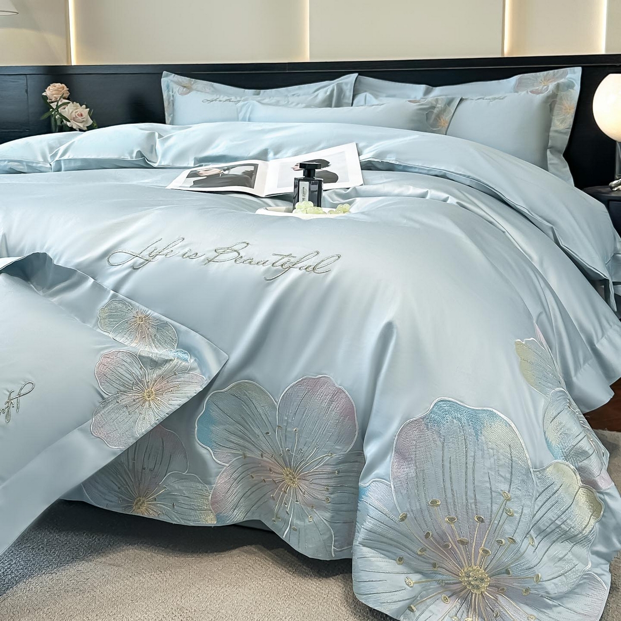 91家纺网 家纺一手货源 找家纺 （总）润锦云 2026新款A类亲肤舒适刺绣四件套-桃夭系列