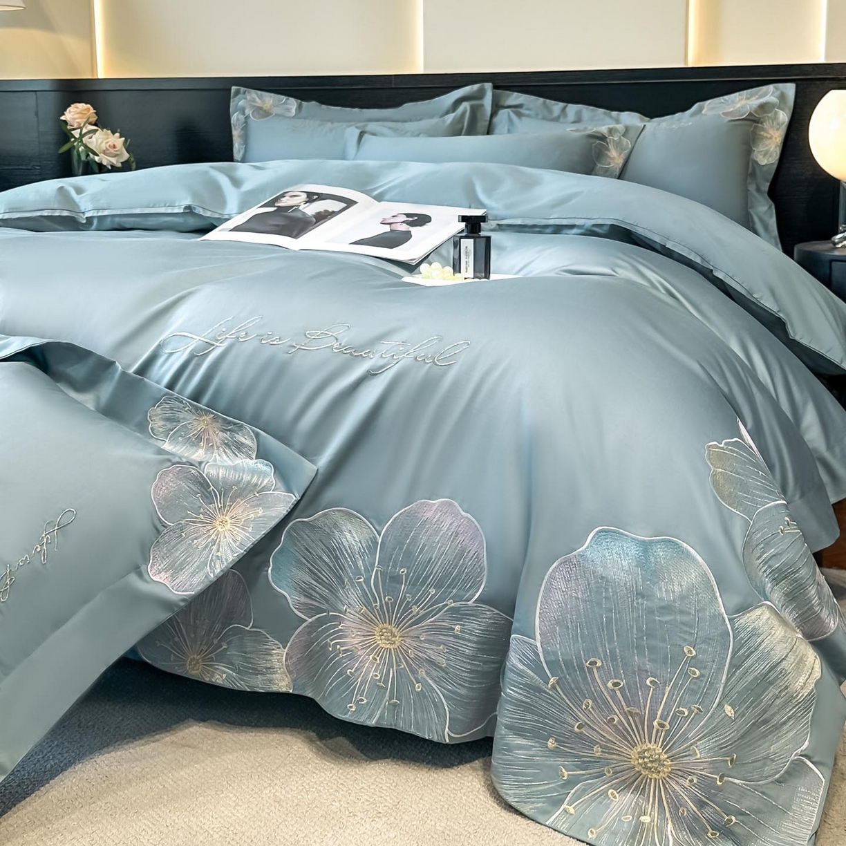 91家纺网 家纺一手货源 找家纺 （总）润锦云 2026新款A类亲肤舒适刺绣四件套-桃夭系列