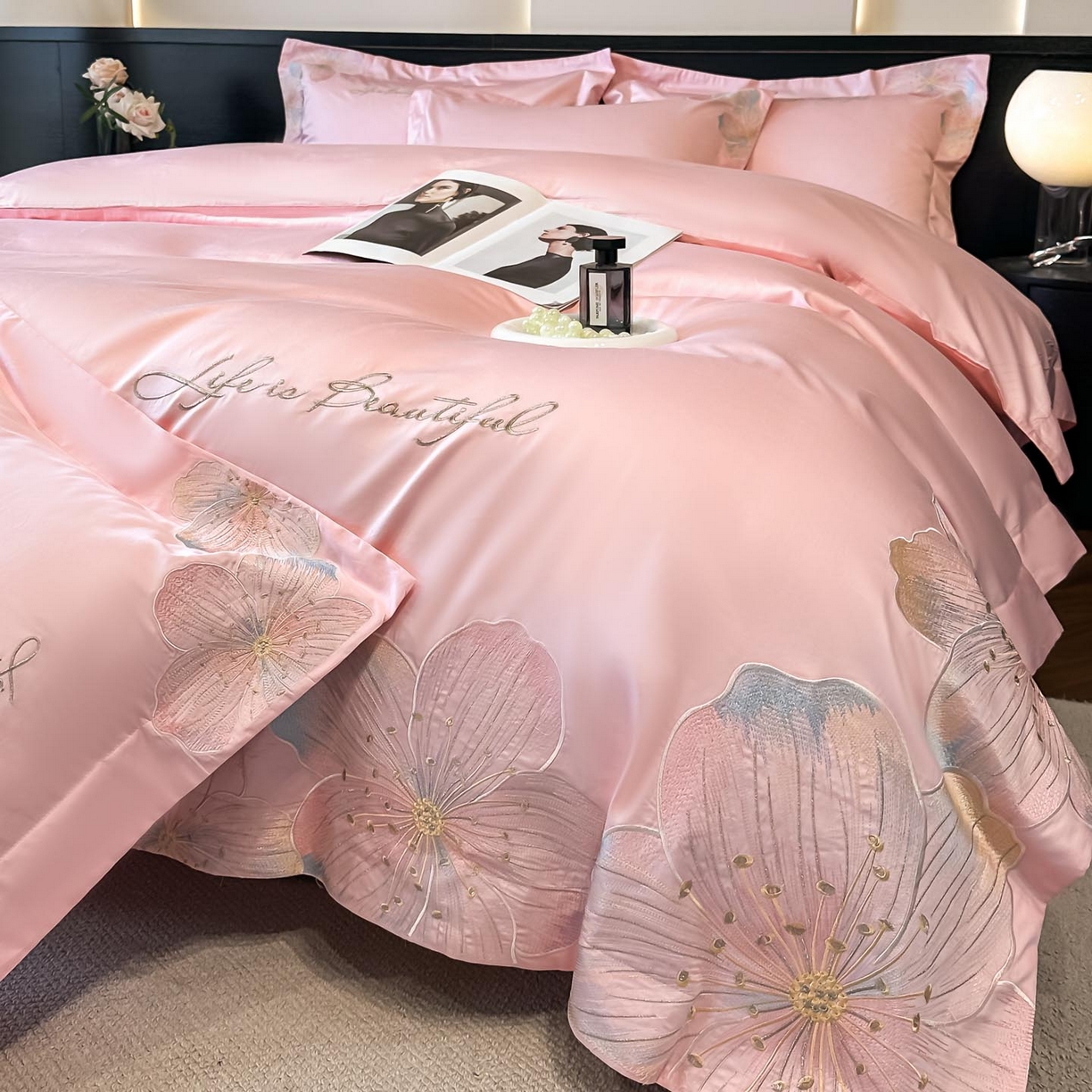 91家纺网 家纺一手货源 找家纺 （总）润锦云 2026新款A类亲肤舒适刺绣四件套-桃夭系列