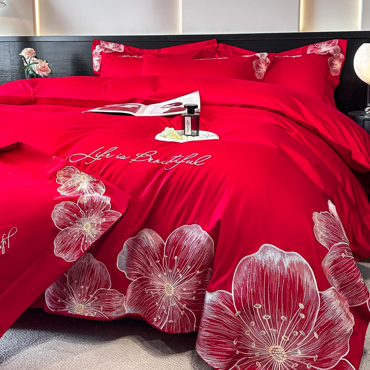 91家纺网 家纺一手货源 找家纺 （总）润锦云 2026新款A类亲肤舒适刺绣四件套-桃夭系列