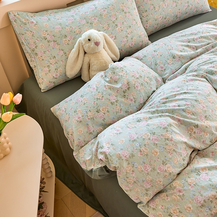 91家纺网 家纺一手货源 找家纺 卢赛尔 2026新款古法水洗仿棉云感棉学生三件套四件套 千姿