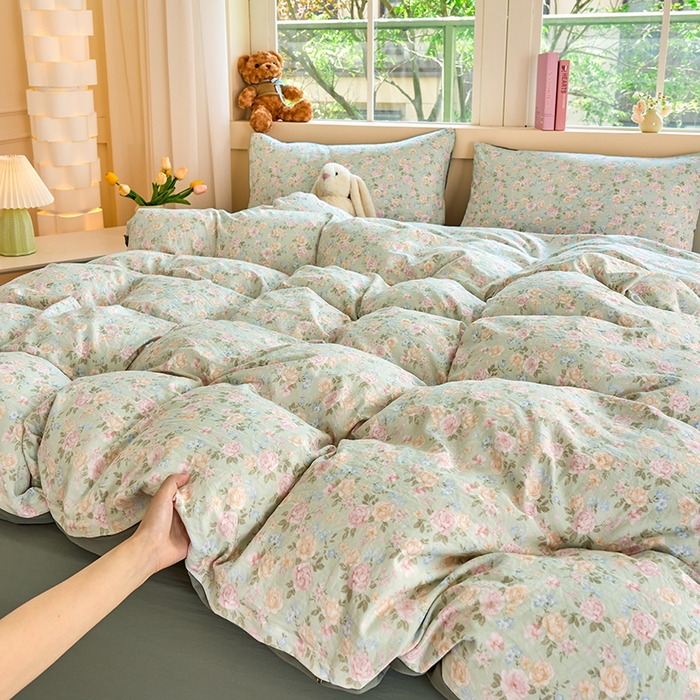 91家纺网 家纺一手货源 找家纺 卢赛尔 2026新款古法水洗仿棉云感棉学生三件套四件套 千姿