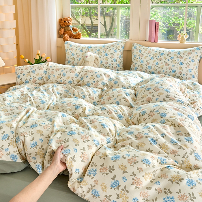 91家纺网 家纺一手货源 找家纺 卢赛尔 2026新款古法水洗仿棉云感棉学生三件套四件套 山茶-绿