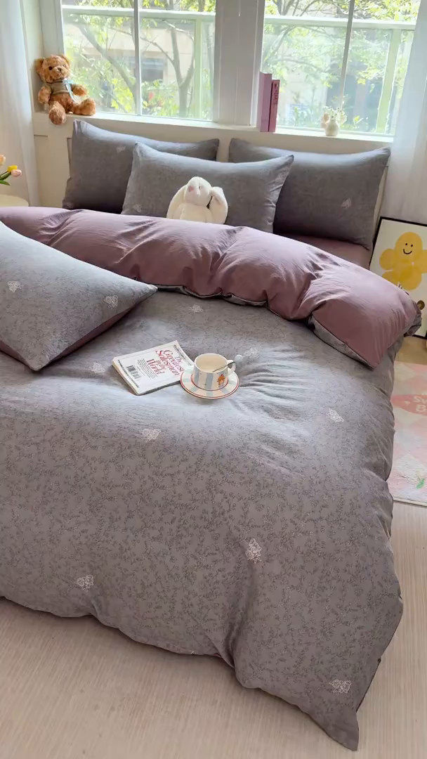 91家纺网 家纺一手货源 找家纺 卢赛尔 2026新款古法水洗仿棉云感棉学生三件套四件套 暗香