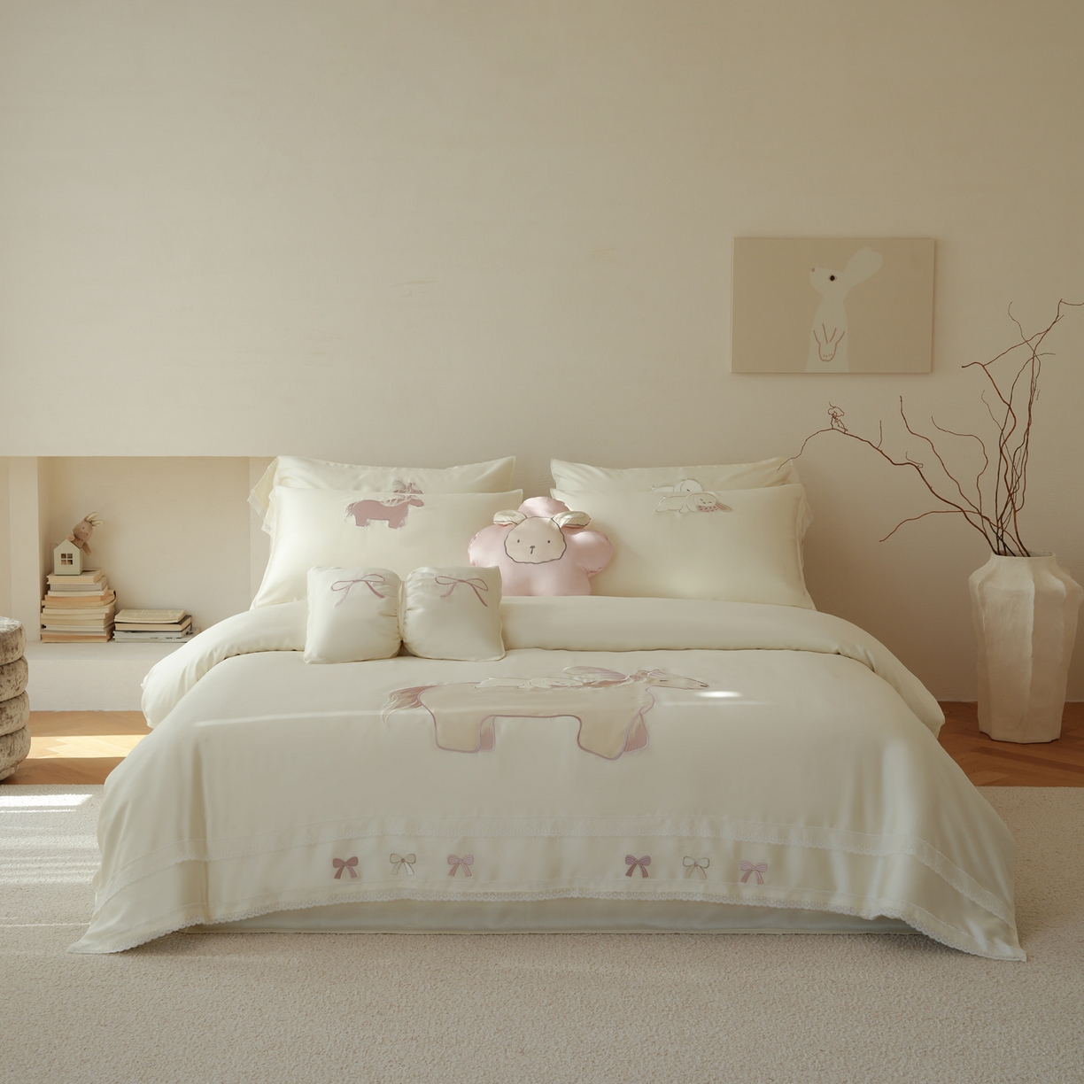 91家纺网 家纺一手货源 找家纺 （总）简纯主义 2026新款莱赛尔纤维天丝刺绣绣花四件套以梦为马