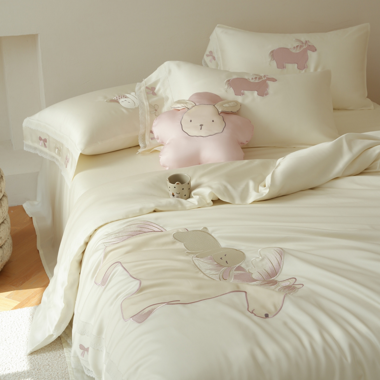 91家纺网 家纺一手货源 找家纺 （总）简纯主义 2026新款莱赛尔纤维天丝刺绣绣花四件套以梦为马