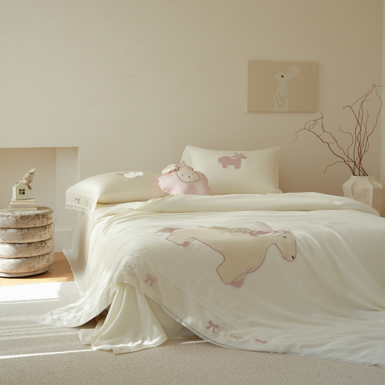 91家纺网 家纺一手货源 找家纺 （总）简纯主义 2026新款莱赛尔纤维天丝刺绣绣花四件套以梦为马