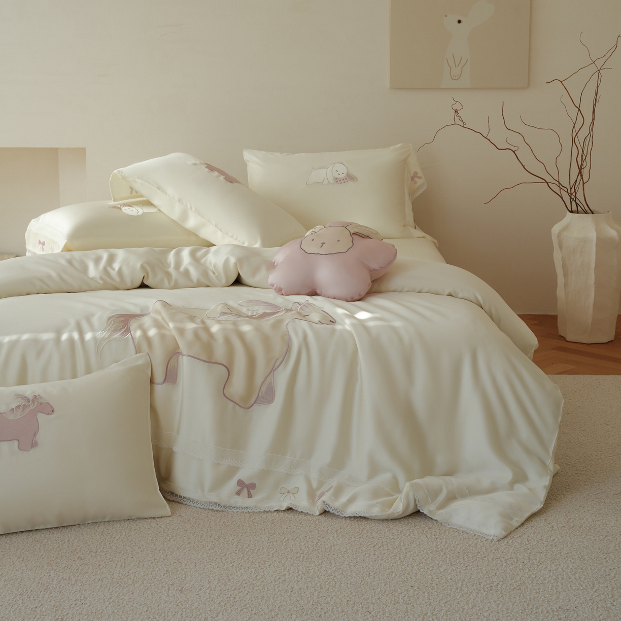 91家纺网 家纺一手货源 找家纺 （总）简纯主义 2026新款莱赛尔纤维天丝刺绣绣花四件套以梦为马