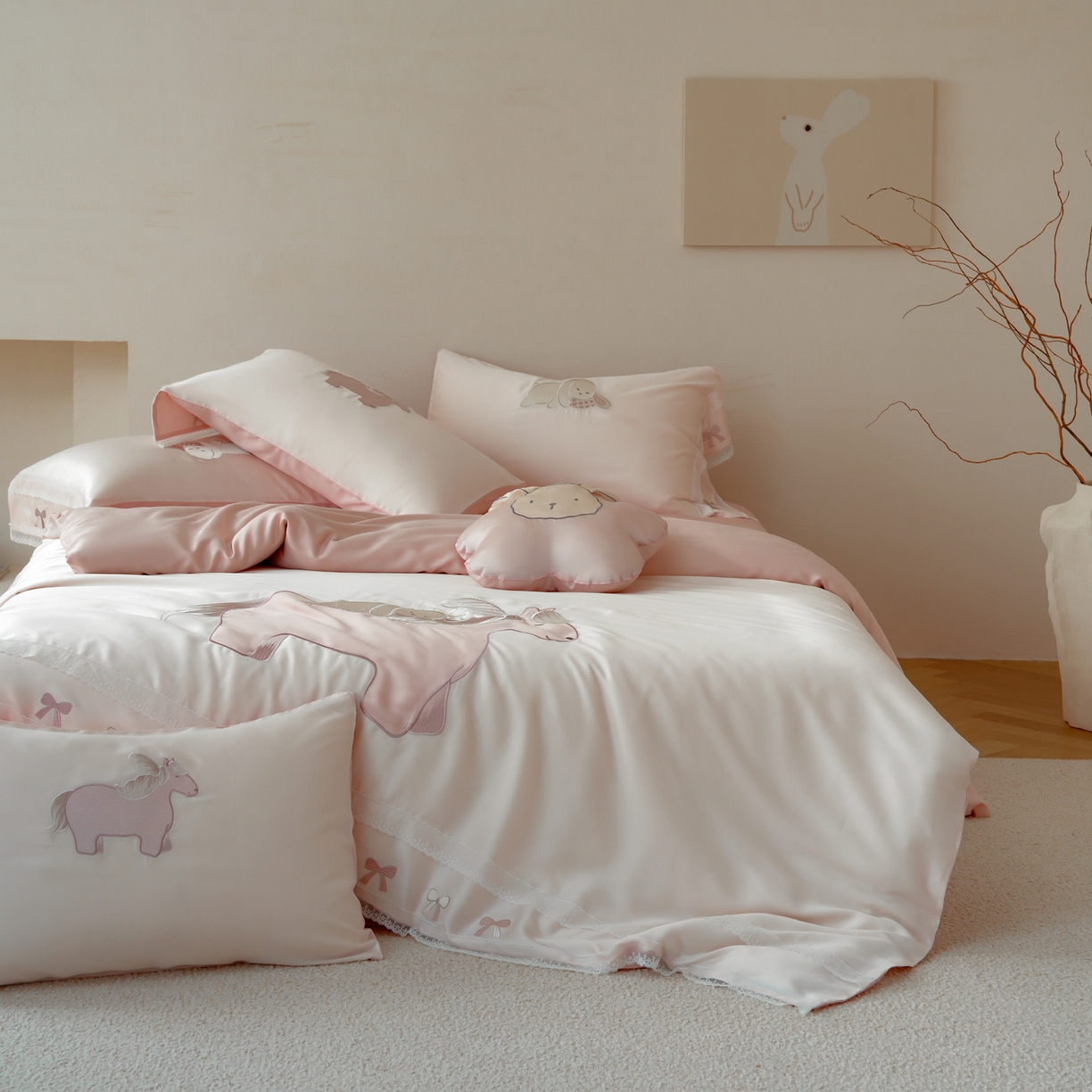 91家纺网 家纺一手货源 找家纺 （总）简纯主义 2026新款莱赛尔纤维天丝刺绣绣花四件套以梦为马