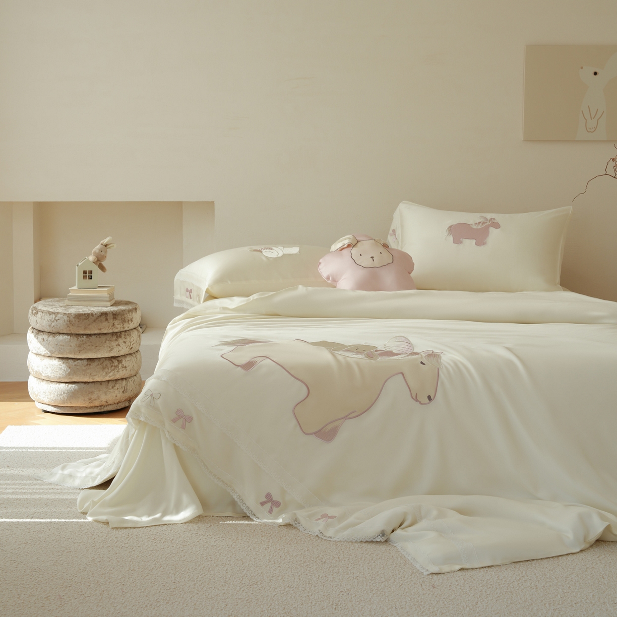 91家纺网 家纺一手货源 找家纺 简纯主义 2026新款莱赛尔纤维天丝刺绣绣花四件套以梦为马 以梦为马白