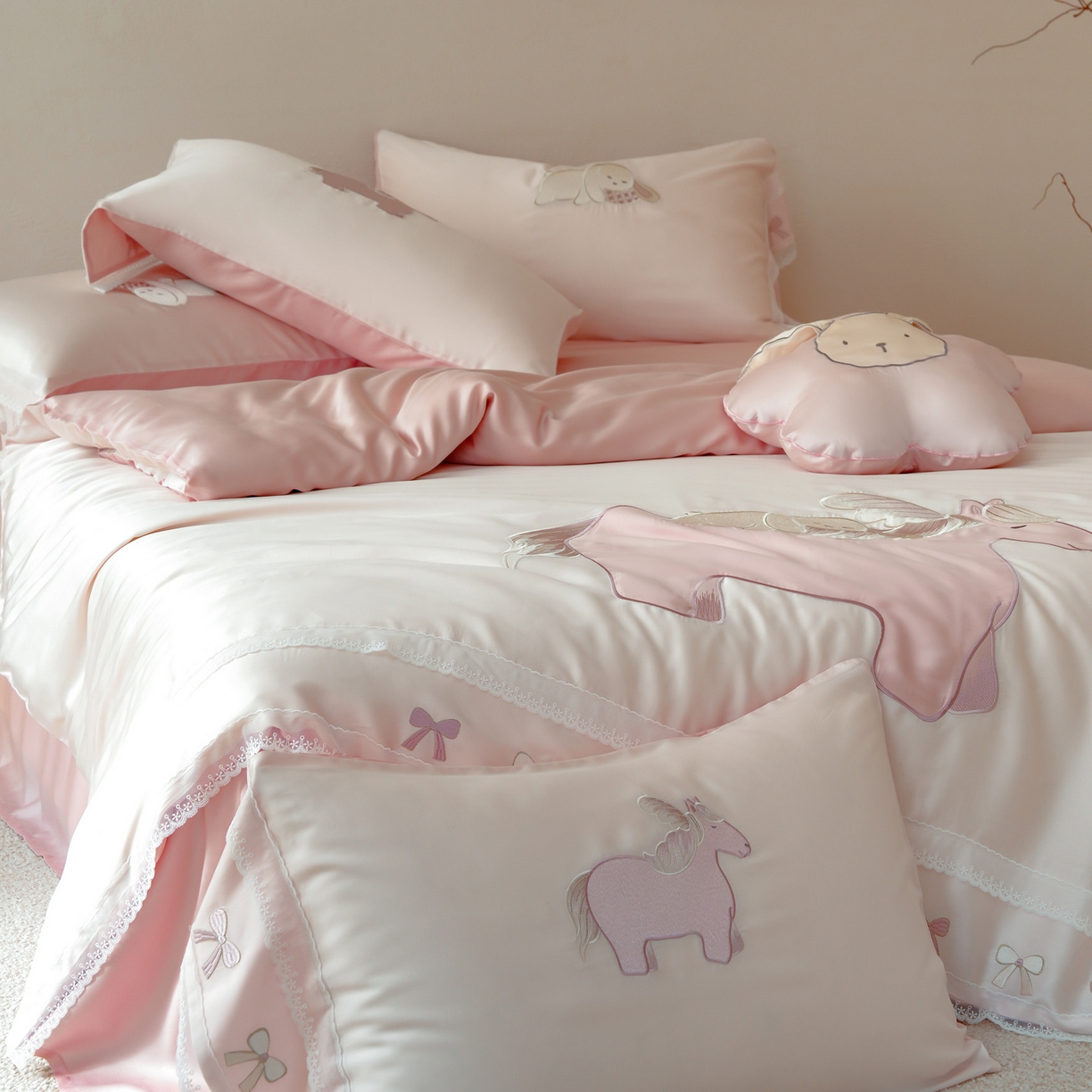 91家纺网 家纺一手货源 找家纺 简纯主义 2026新款莱赛尔纤维天丝刺绣绣花四件套以梦为马 以梦为马粉