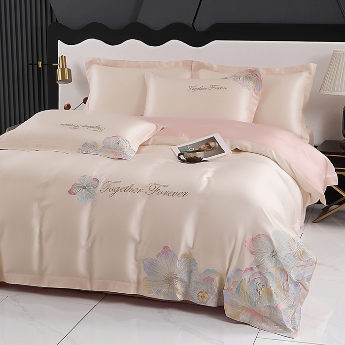 91家纺网 家纺一手货源 找家纺 （总）润锦云 2026新款A类亲肤棉高支高密刺绣四件套-繁花花溪