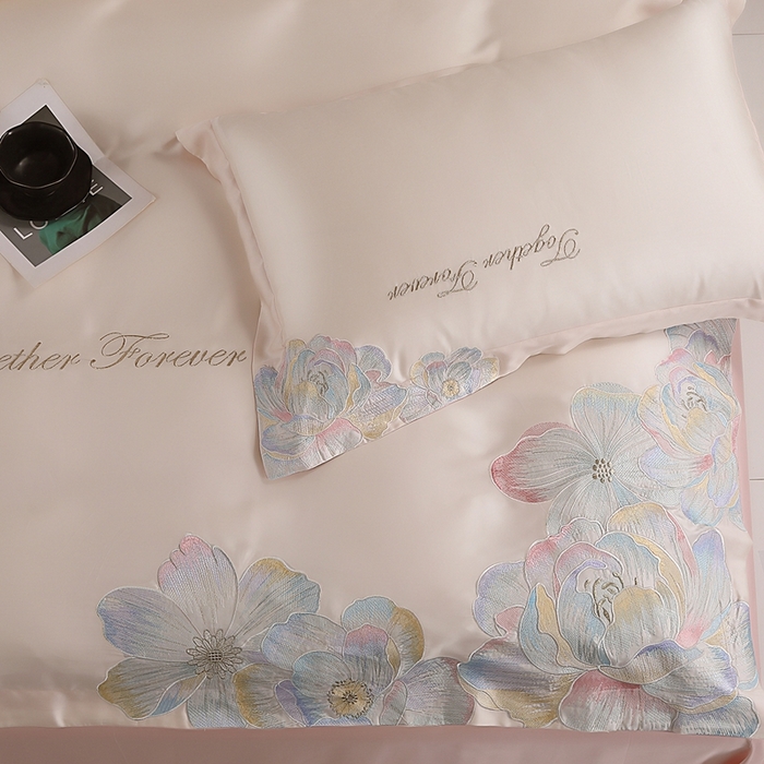 91家纺网 家纺一手货源 找家纺 （总）润锦云 2026新款A类亲肤棉高支高密刺绣四件套-繁花花溪