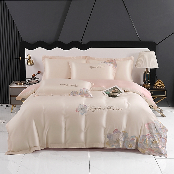 91家纺网 家纺一手货源 找家纺 （总）润锦云 2026新款A类亲肤棉高支高密刺绣四件套-繁花花溪