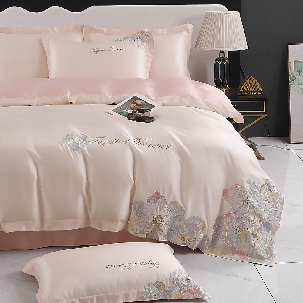 91家纺网 家纺一手货源 找家纺 （总）润锦云 2026新款A类亲肤棉高支高密刺绣四件套-繁花花溪