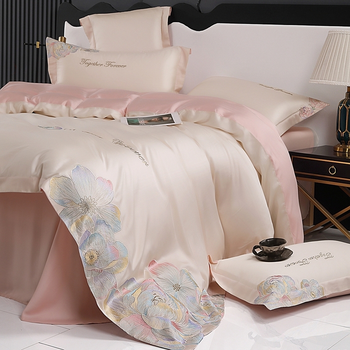 91家纺网 家纺一手货源 找家纺 （总）润锦云 2026新款A类亲肤棉高支高密刺绣四件套-繁花花溪