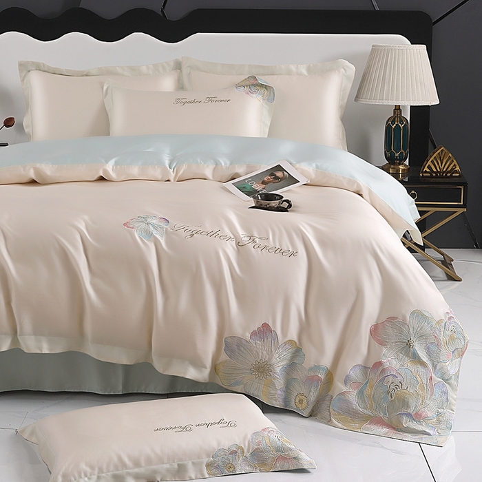 91家纺网 家纺一手货源 找家纺 （总）润锦云 2026新款A类亲肤棉高支高密刺绣四件套-繁花花溪