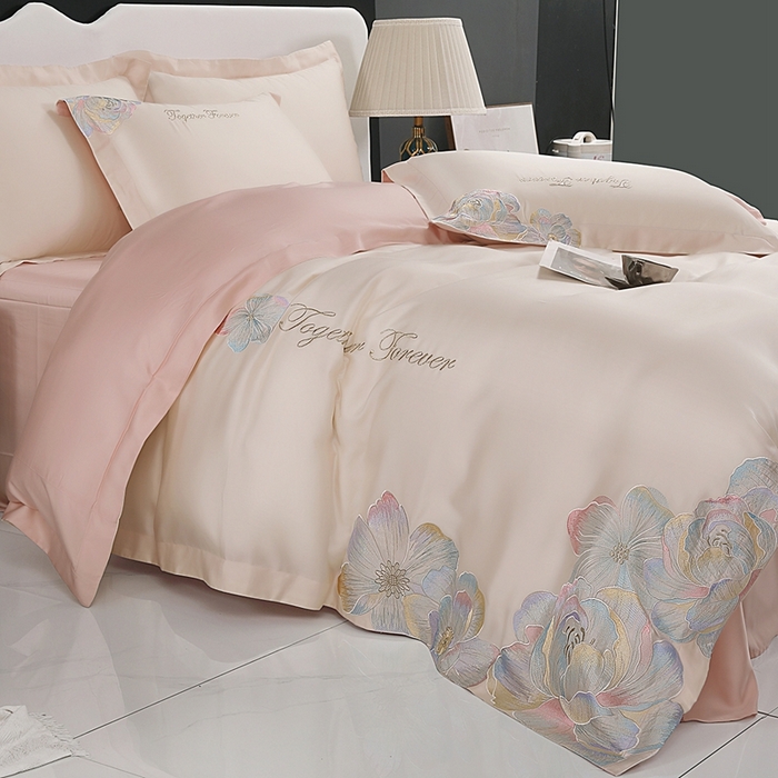 91家纺网 家纺一手货源 找家纺 （总）润锦云 2026新款A类亲肤棉高支高密刺绣四件套-繁花花溪