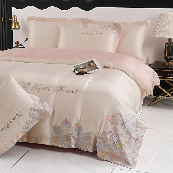 91家纺网 家纺一手货源 找家纺 （总）润锦云 2026新款A类亲肤棉高支高密刺绣四件套-繁花花溪