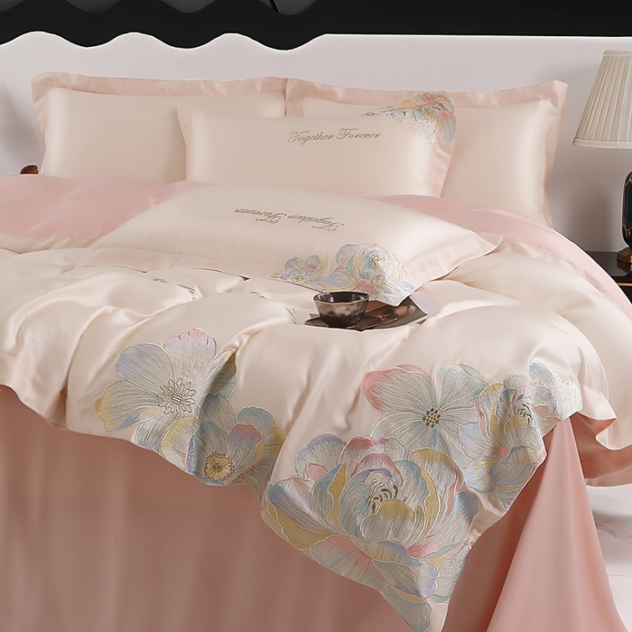 91家纺网 家纺一手货源 找家纺 （总）润锦云 2026新款A类亲肤棉高支高密刺绣四件套-繁花花溪