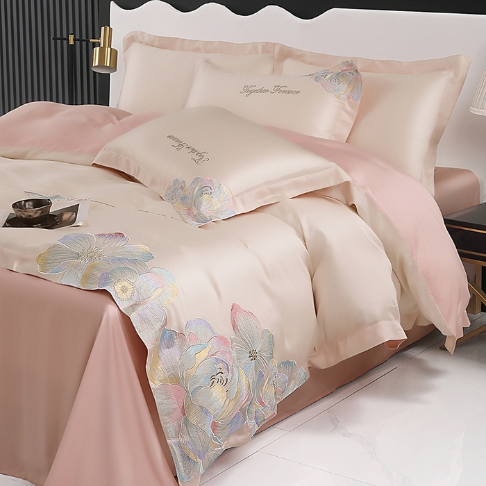 91家纺网 家纺一手货源 找家纺 （总）润锦云 2026新款A类亲肤棉高支高密刺绣四件套-繁花花溪