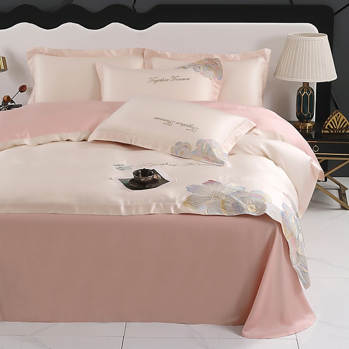 91家纺网 家纺一手货源 找家纺 （总）润锦云 2026新款A类亲肤棉高支高密刺绣四件套-繁花花溪