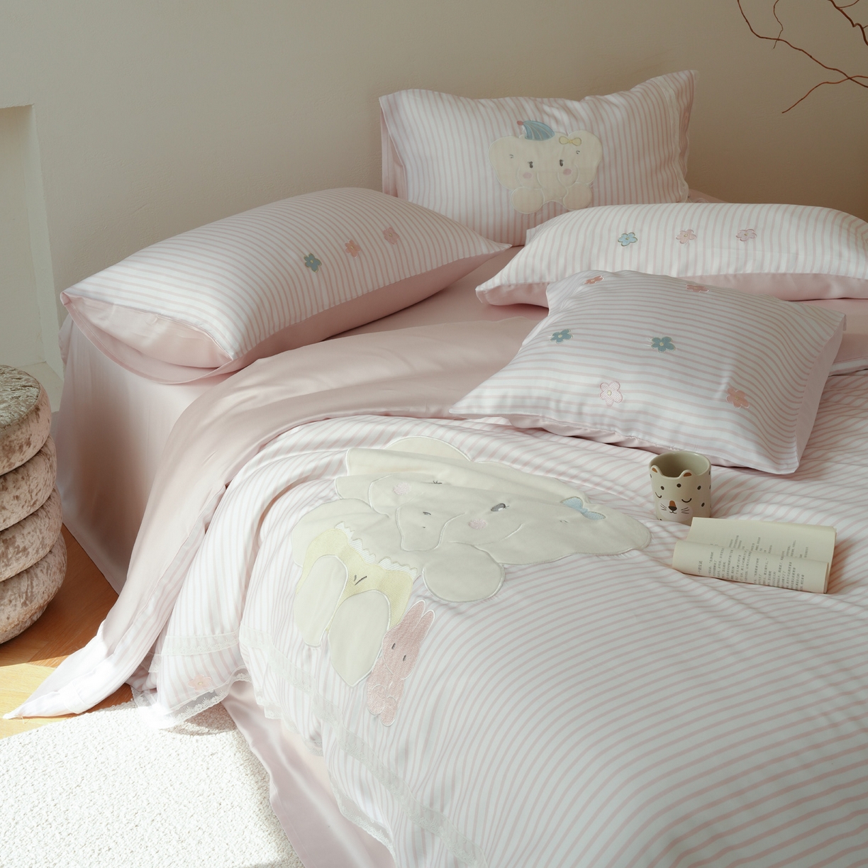 91家纺网 家纺一手货源 找家纺 （总）简纯主义 2026新款莱赛尔纤维天丝刺绣绣花四件套象北北