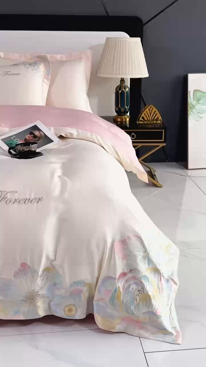 91家纺网 家纺一手货源 找家纺 （总）润锦云 2026新款A类亲肤棉高支高密刺绣四件套-繁花花溪