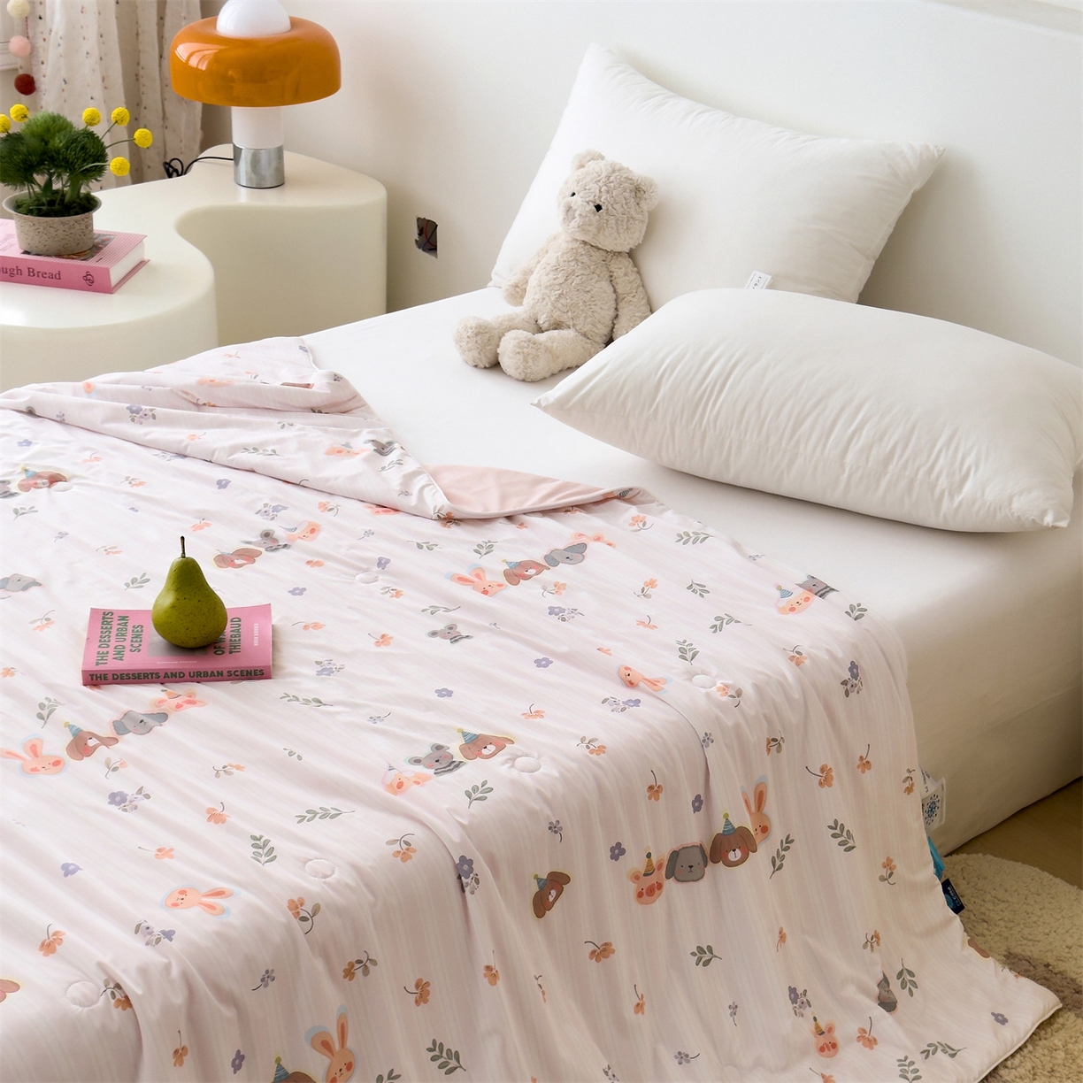 91家纺网 家纺一手货源 找家纺 岚司羽 2026新款卡通锦氨凉感夏被系列 生日派对-粉