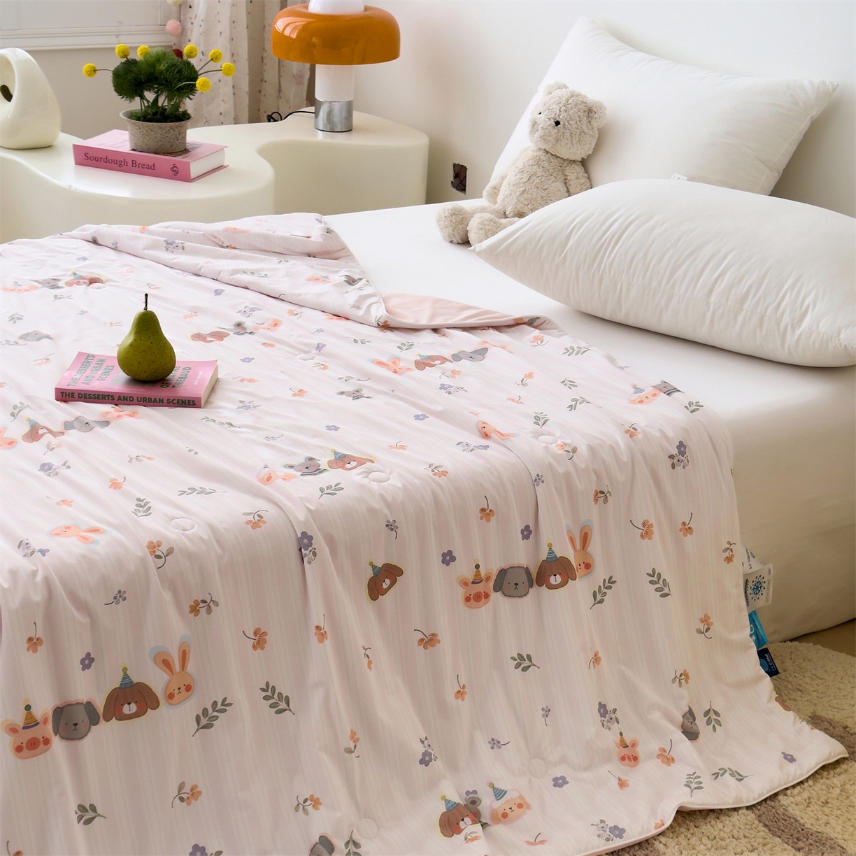 91家纺网 家纺一手货源 找家纺 岚司羽 2026新款卡通锦氨凉感夏被系列 生日派对-粉