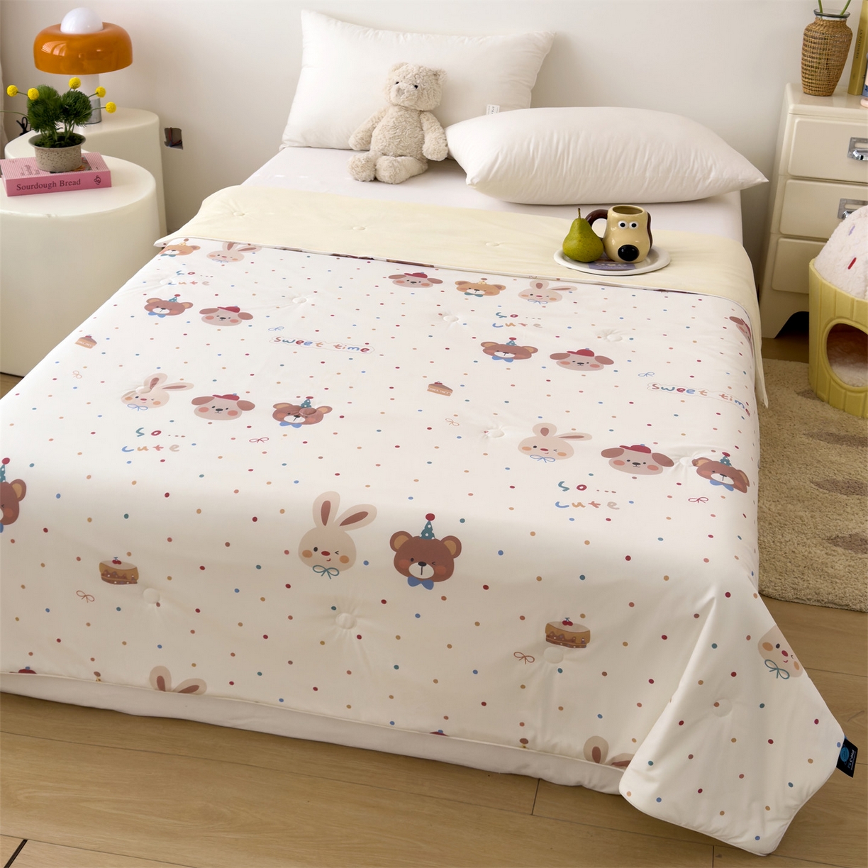 岚司羽 2026新款卡通锦氨凉感夏被系列 生日派对-米