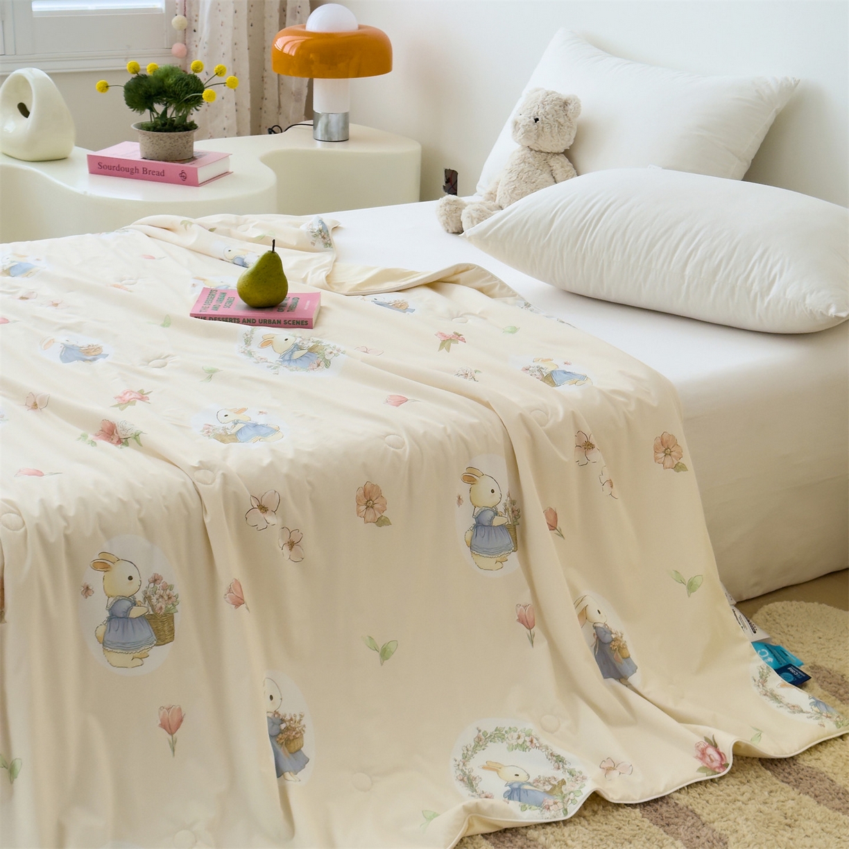 91家纺网 家纺一手货源 找家纺 岚司羽 2026新款卡通锦氨凉感夏被系列 跳跳花园兔