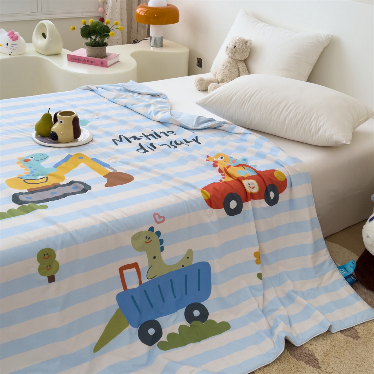 91家纺网 家纺一手货源 找家纺 岚司羽 2026新款卡通锦氨凉感夏被系列 小恐龙挖掘队