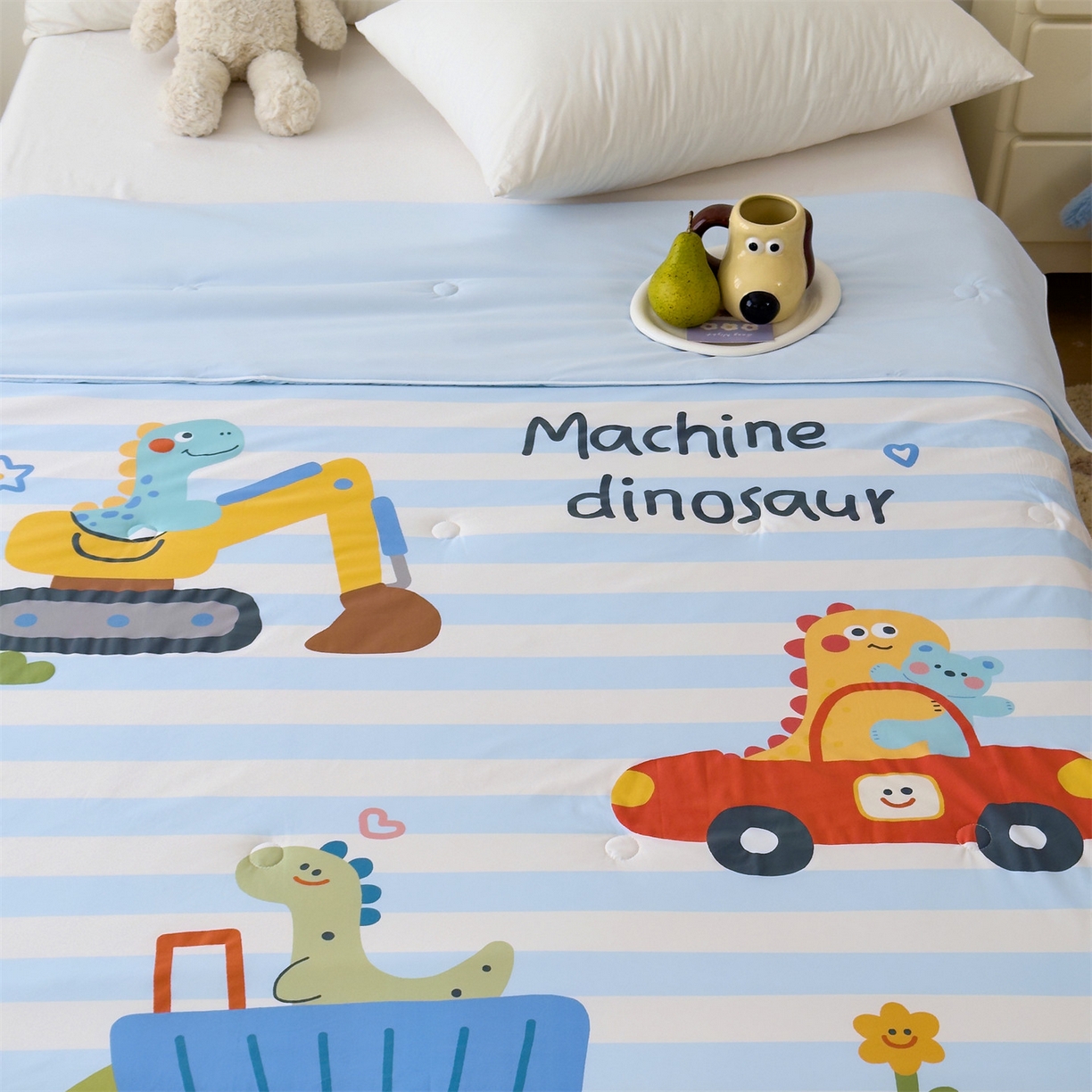 91家纺网 家纺一手货源 找家纺 岚司羽 2026新款卡通锦氨凉感夏被系列 小恐龙挖掘队