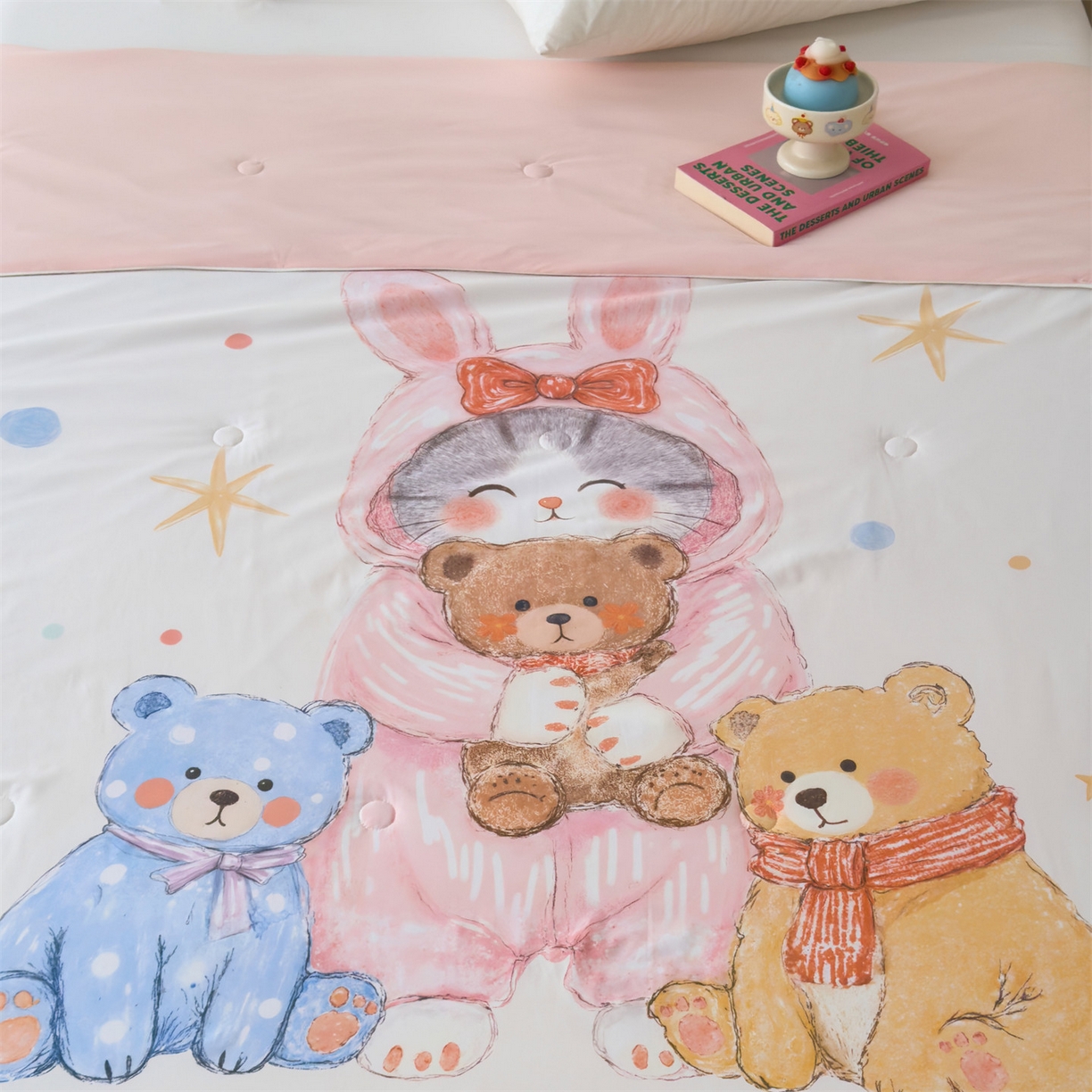 91家纺网 家纺一手货源 找家纺 岚司羽 2026新款卡通锦氨凉感夏被系列 涂鸦小熊