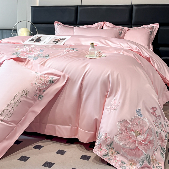 91家纺网 家纺一手货源 找家纺 （总）润锦云 2026新款A类亲肤棉精品刺绣四件套-山茶花系列