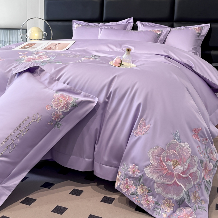 91家纺网 家纺一手货源 找家纺 （总）润锦云 2026新款A类亲肤棉精品刺绣四件套-山茶花系列,山茶花-高贵紫,山茶花-奶昔白+粉,山茶花-奶昔白+蓝,山茶花-天空蓝,山茶花-星耀蓝,山茶花-樱花粉