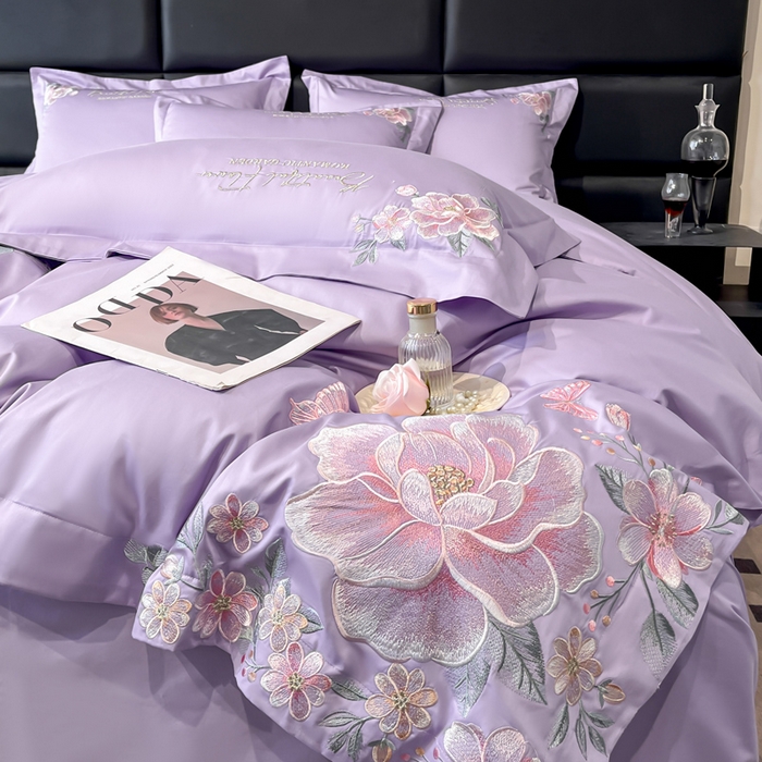 91家纺网 家纺一手货源 找家纺 （总）润锦云 2026新款A类亲肤棉精品刺绣四件套-山茶花系列