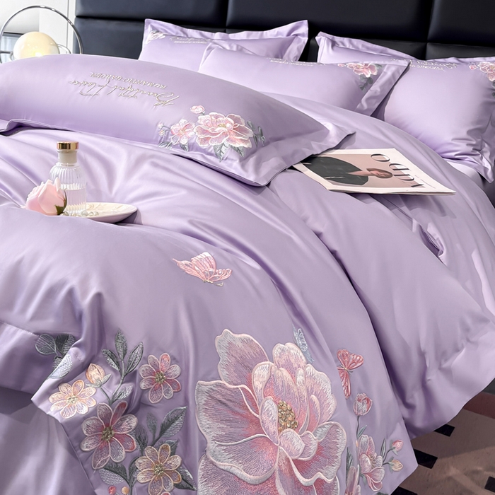 91家纺网 家纺一手货源 找家纺 （总）润锦云 2026新款A类亲肤棉精品刺绣四件套-山茶花系列